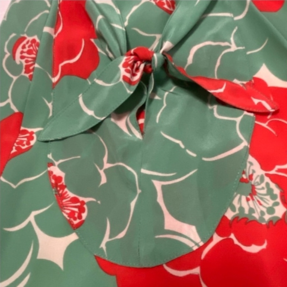100% Silk Corey Lynn Calter Red Sleeveless Crew Neck Midi Sundress - Picture 6 of 10